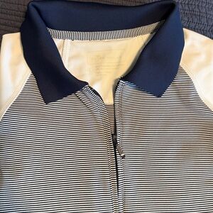 Perer Miller Golf. Striped Polo Shirt with Navy Collar